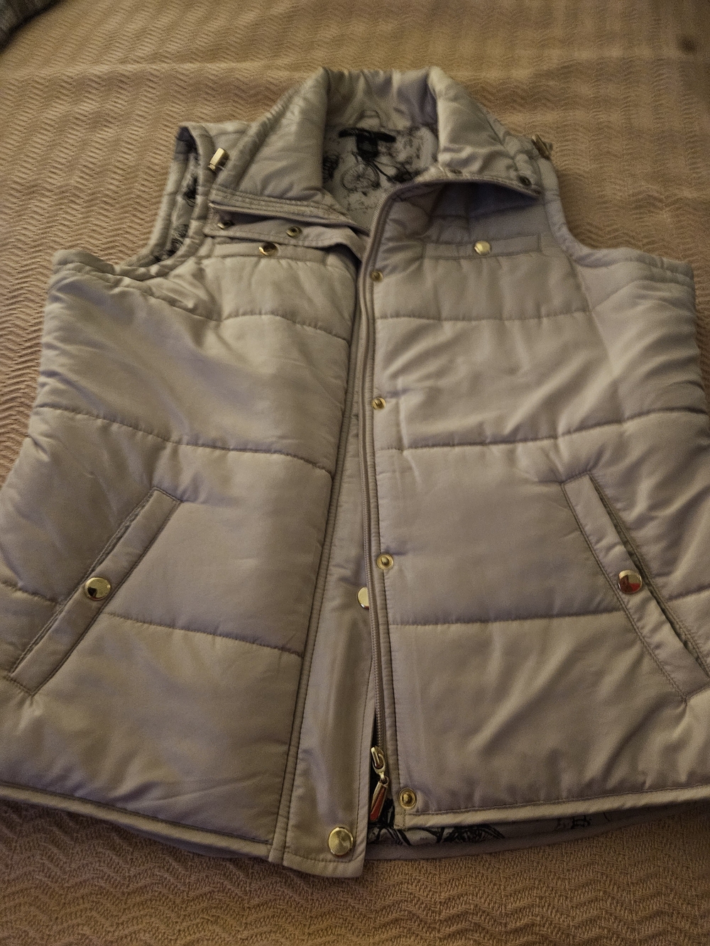 Light Beige Quilted Puffer Vest with Gold Hardware